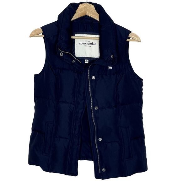 ABERCROMBIE NEW YORK NAVY BLUE WOMEN'S PUFFER DOWN VEST SIZE XL YOUTH - Picture 1 of 7